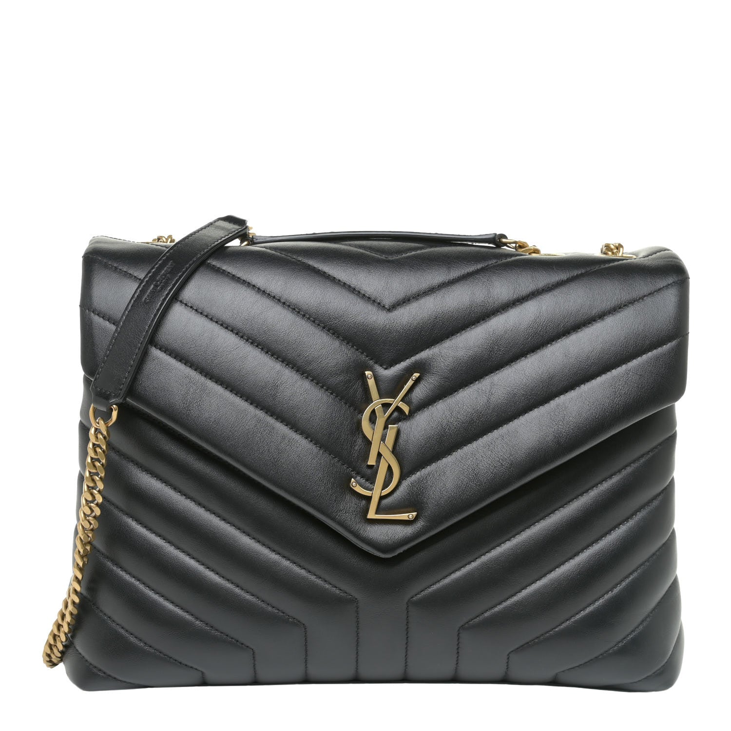 Saint Laurent Calfskin Y Quilted Monogram Medium Loulou Chain Satchel Black 1 of 17