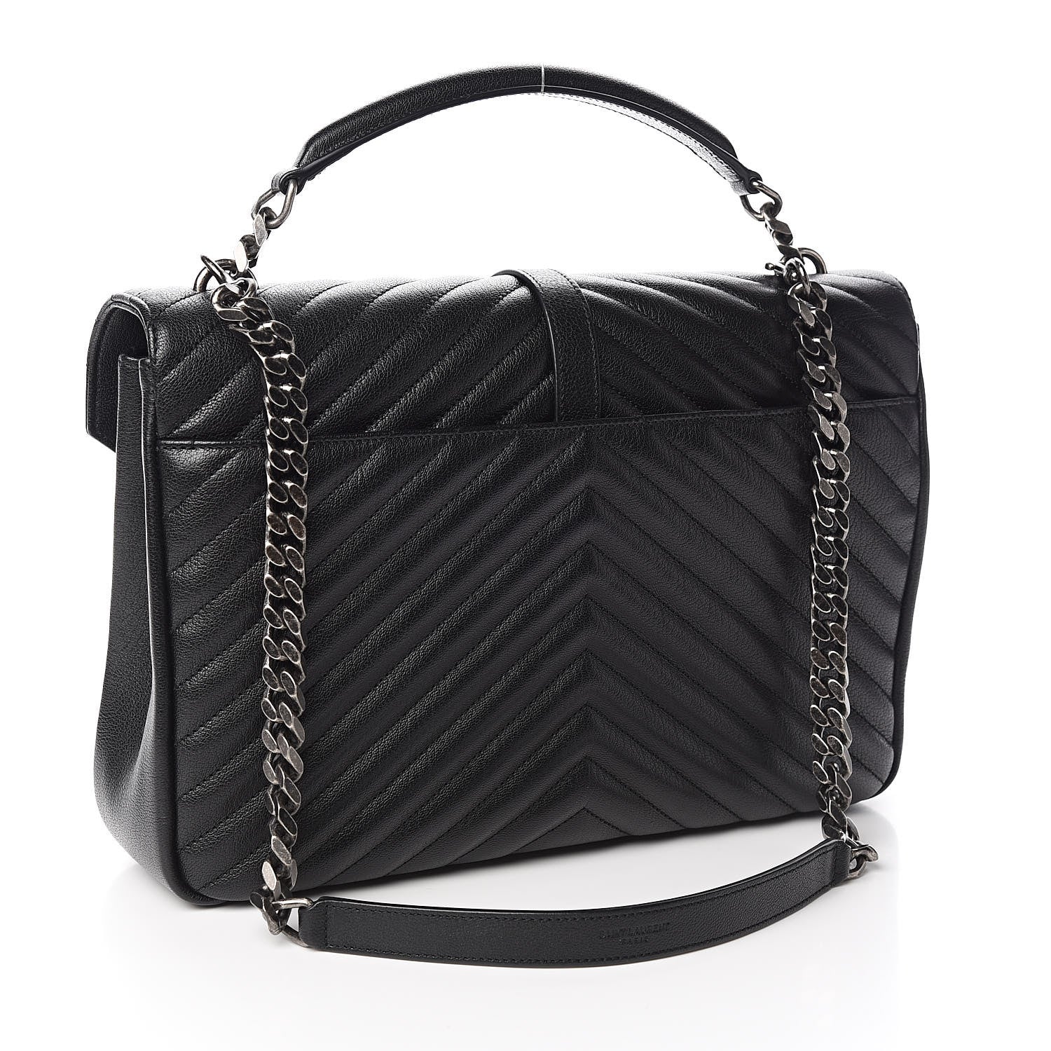 Saint Laurent Sheepskin Matelasse Chevron Monogram Large College Satchel Black 3 of 11