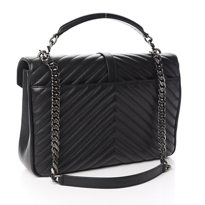 Saint Laurent Sheepskin Matelasse Chevron Monogram Large College Satchel Black 3 of 11