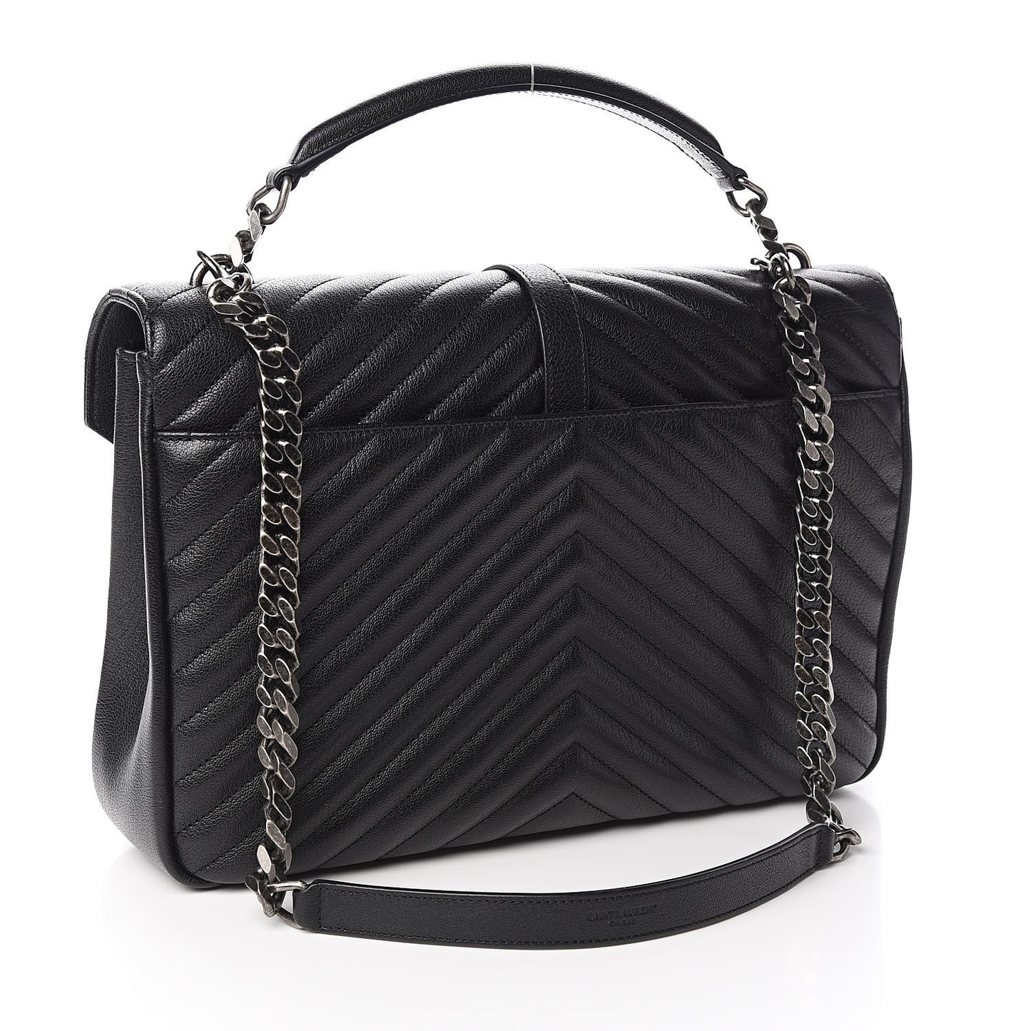 Sheepskin Matelasse Chevron Monogram Large College Satchel Black