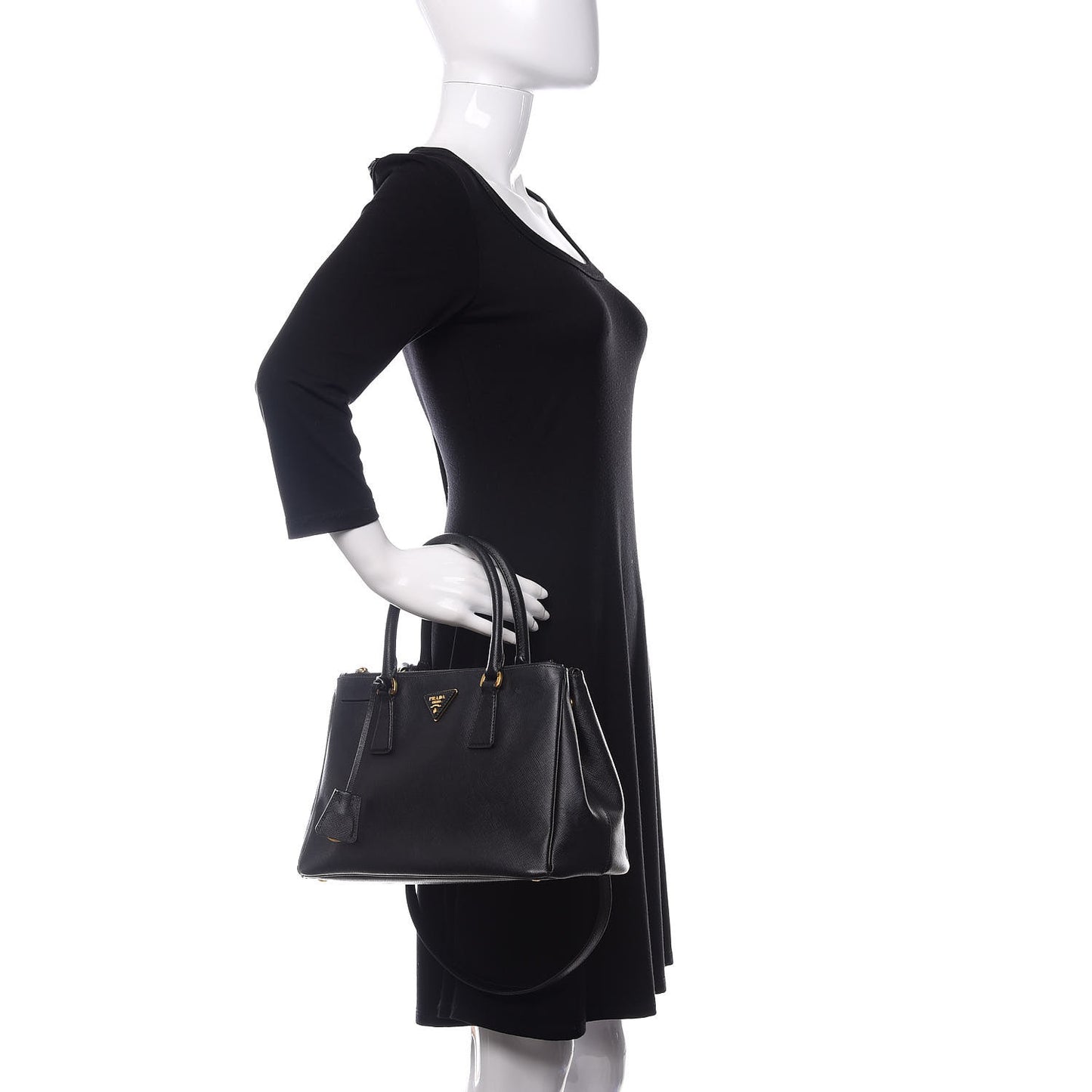 Saffiano Small Galleria Double Zip Tote Black