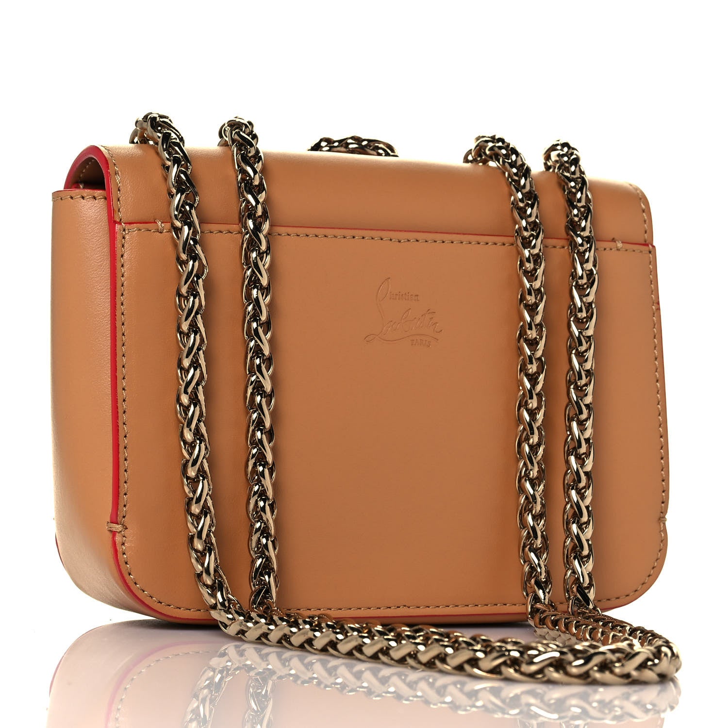Christian Louboutin Calfskin Spikes Baby Sweet Charity Shoulder Bag Biscuit 3 of 13