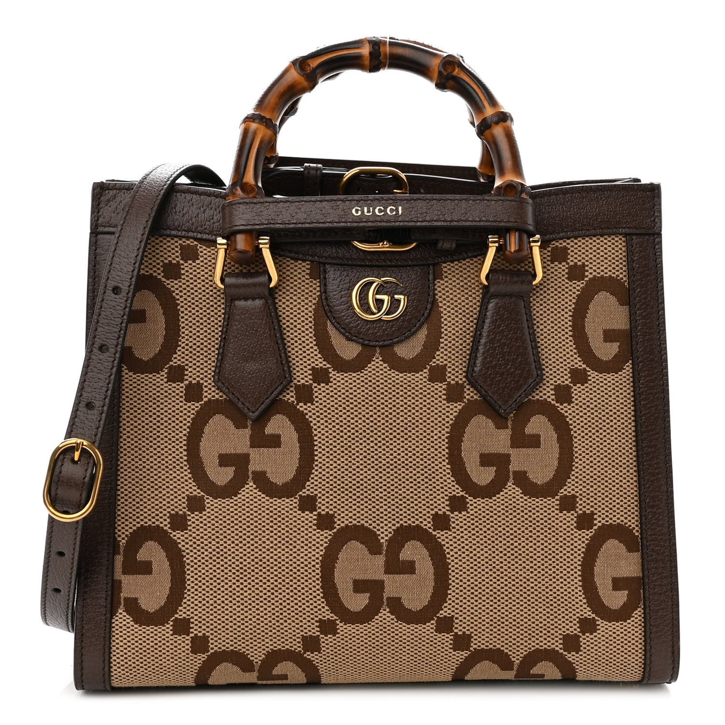 Monogram Jumbo GG Textured Dollar Calfskin Small Diana Tote Bag Camel Ebony New Acero