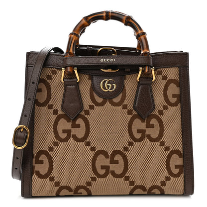 Gucci Monogram Jumbo GG Textured Dollar Calfskin Small Diana Tote Bag Camel Ebony New Acero 1 of 9