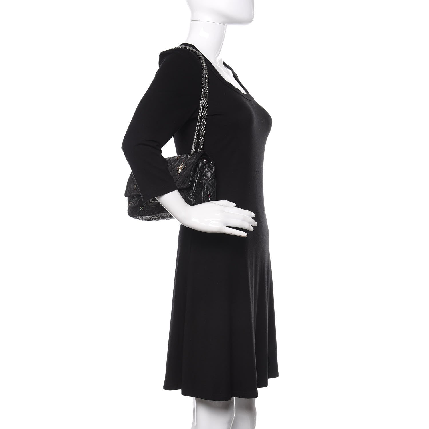 Chanel Aged Calfskin Crystal 2.55 Reissue 225 Flap Black 2 of 9