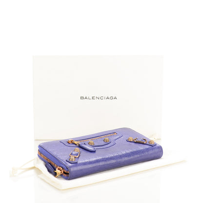 Balenciaga Agneau Giant 12 Gold Hardware Continental Zip Around Wallet Bleu Lavande 4 of 7
