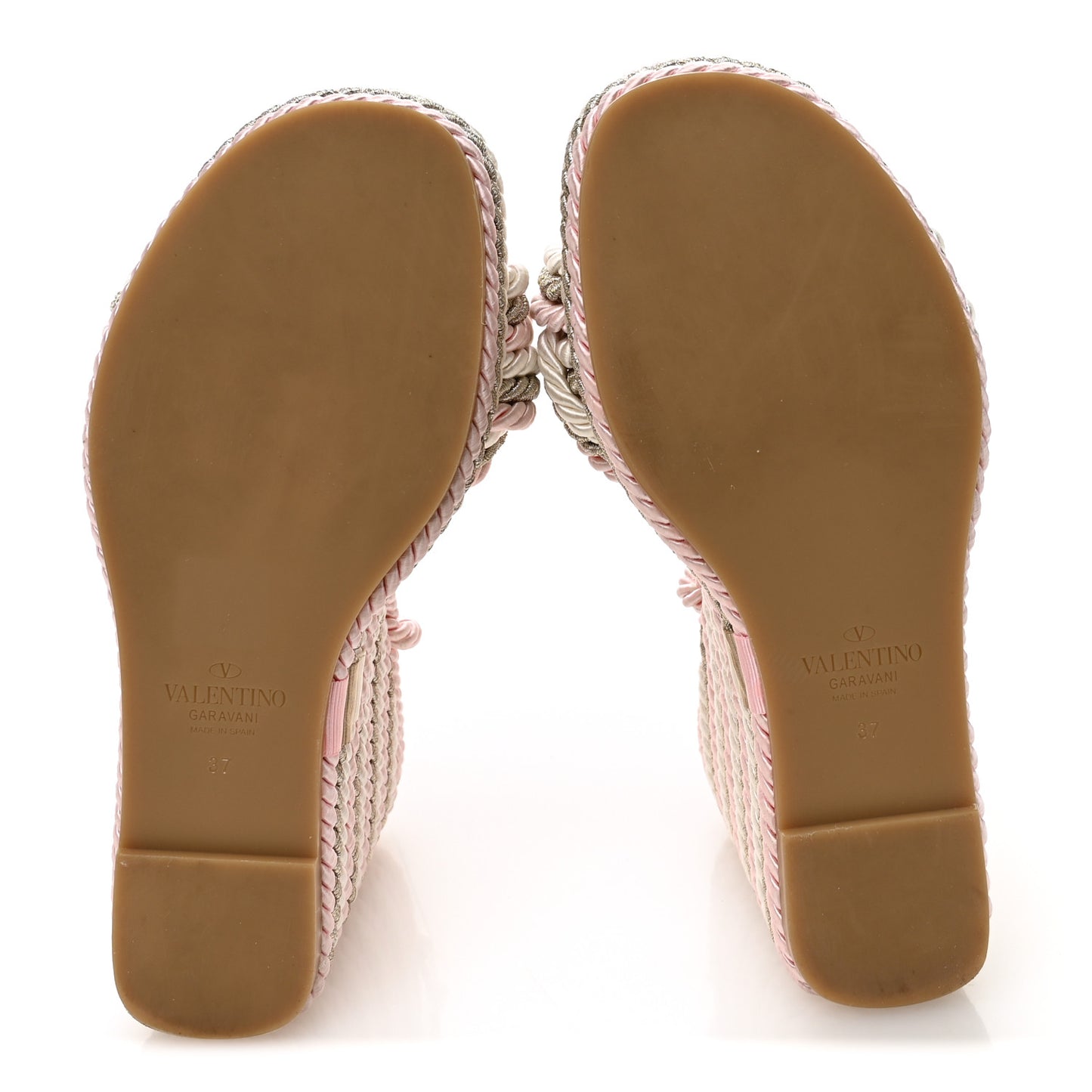 Calfskin Rockstud Rope Espadrille Wedge Sandals 37 Pink