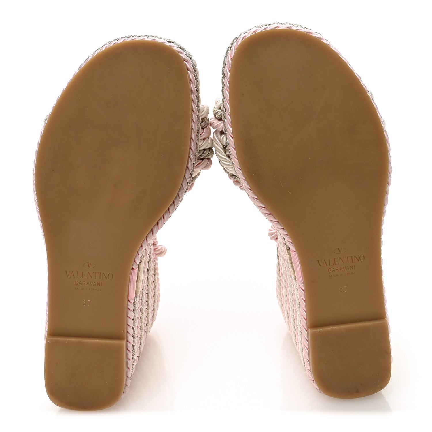 Valentino Garavani Calfskin Rockstud Rope Espadrille Wedge Sandals 37 Pink 6 of 8