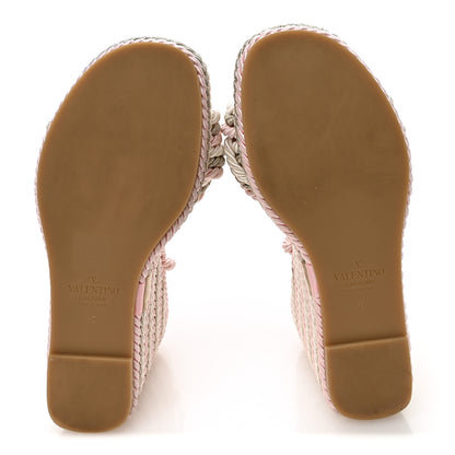Valentino Garavani Calfskin Rockstud Rope Espadrille Wedge Sandals 37 Pink 6 of 8