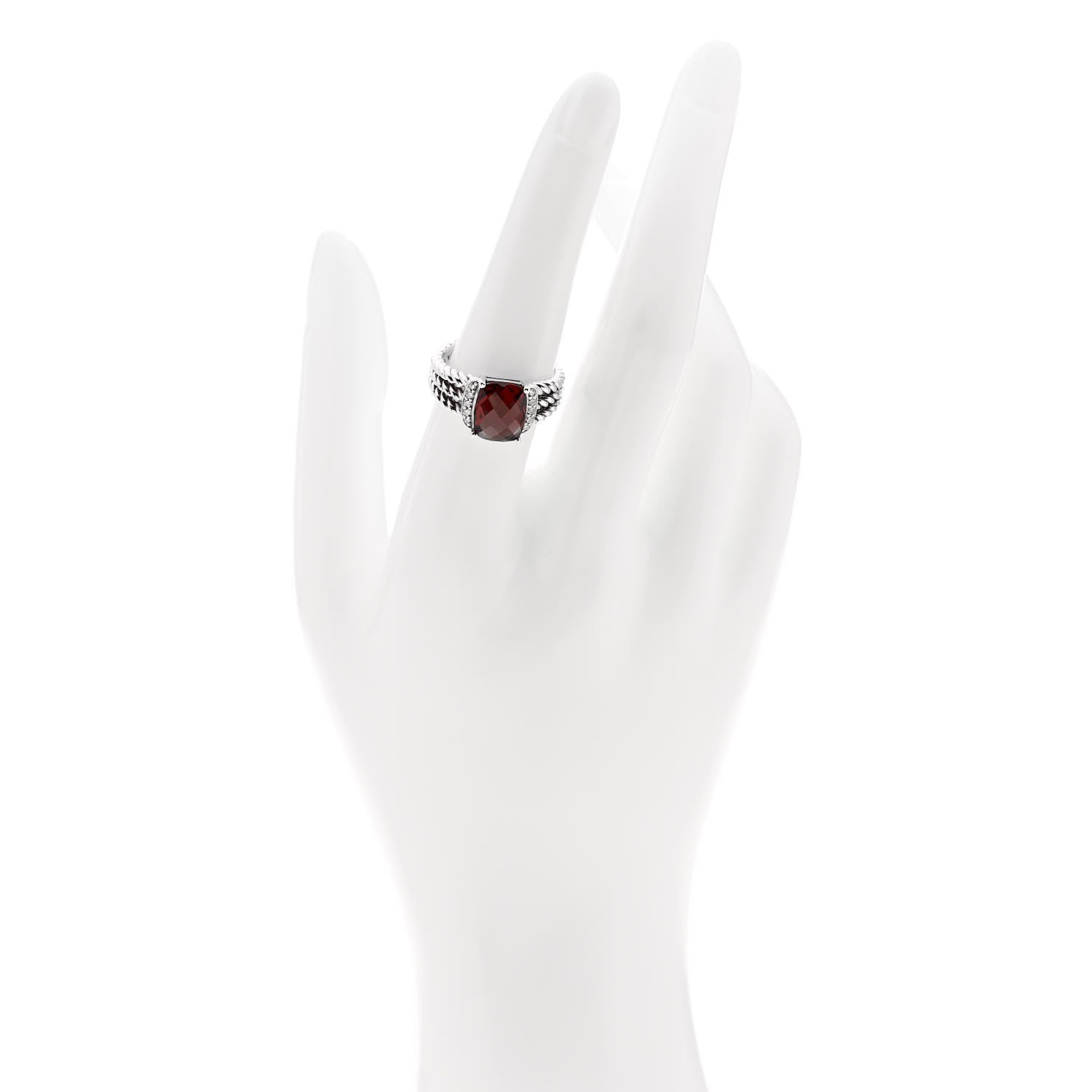 David Yurman Sterling Silver Diamond Garnet 10mm Petite Wheaton Ring 54 7 2 of 5