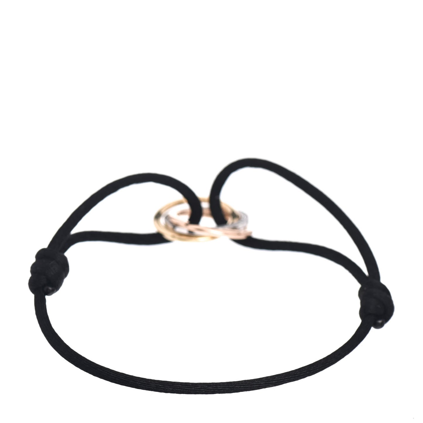 18K White Yellow Pink Gold Diamond Trinity Cord Bracelet Black