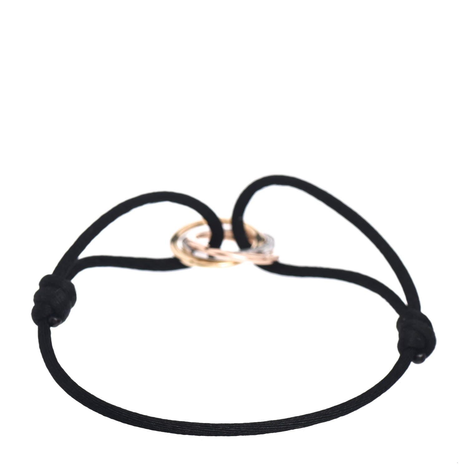 Cartier 18K White Yellow Pink Gold Diamond Trinity Cord Bracelet Black 3 of 5