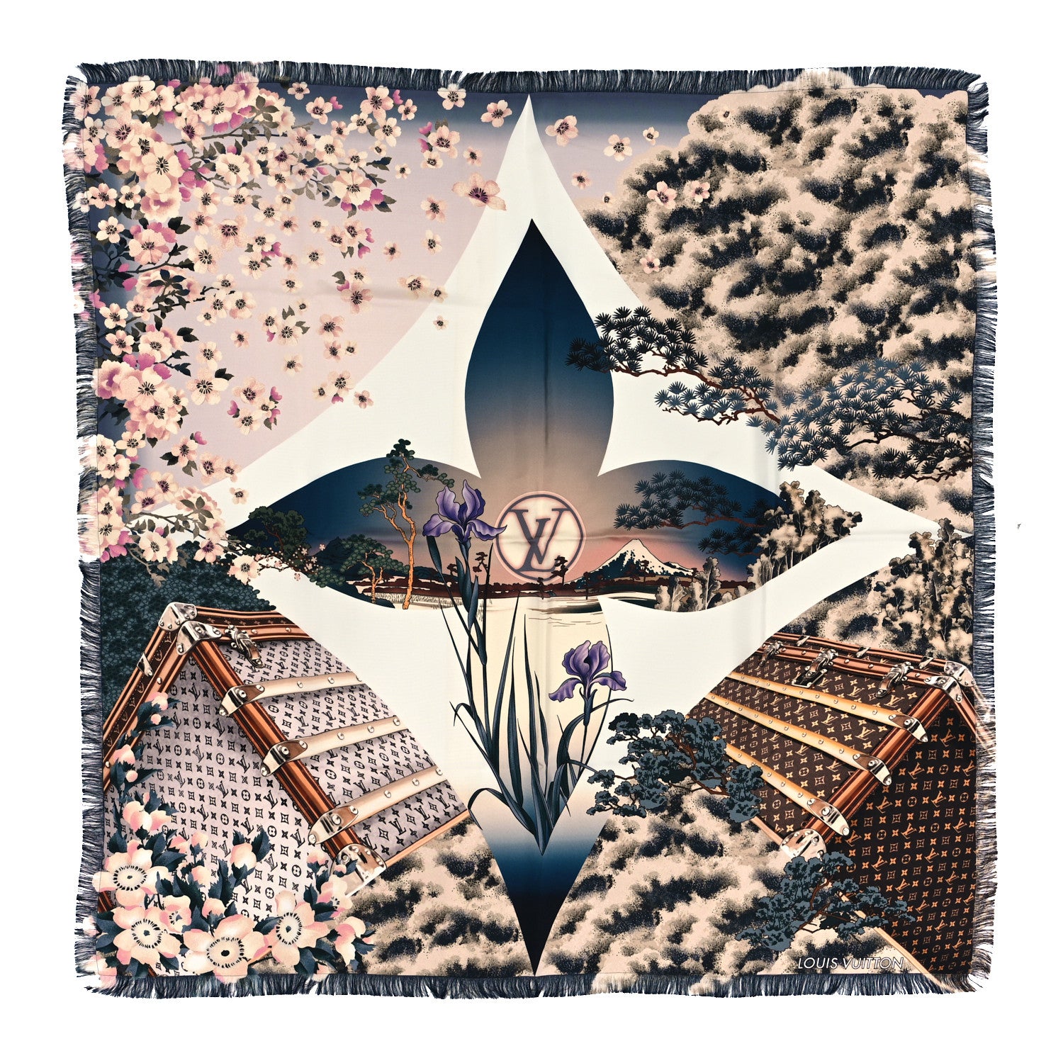 Louis Vuitton Silk Voyage Au Japon Square Scarf 70 Black 1 of 3