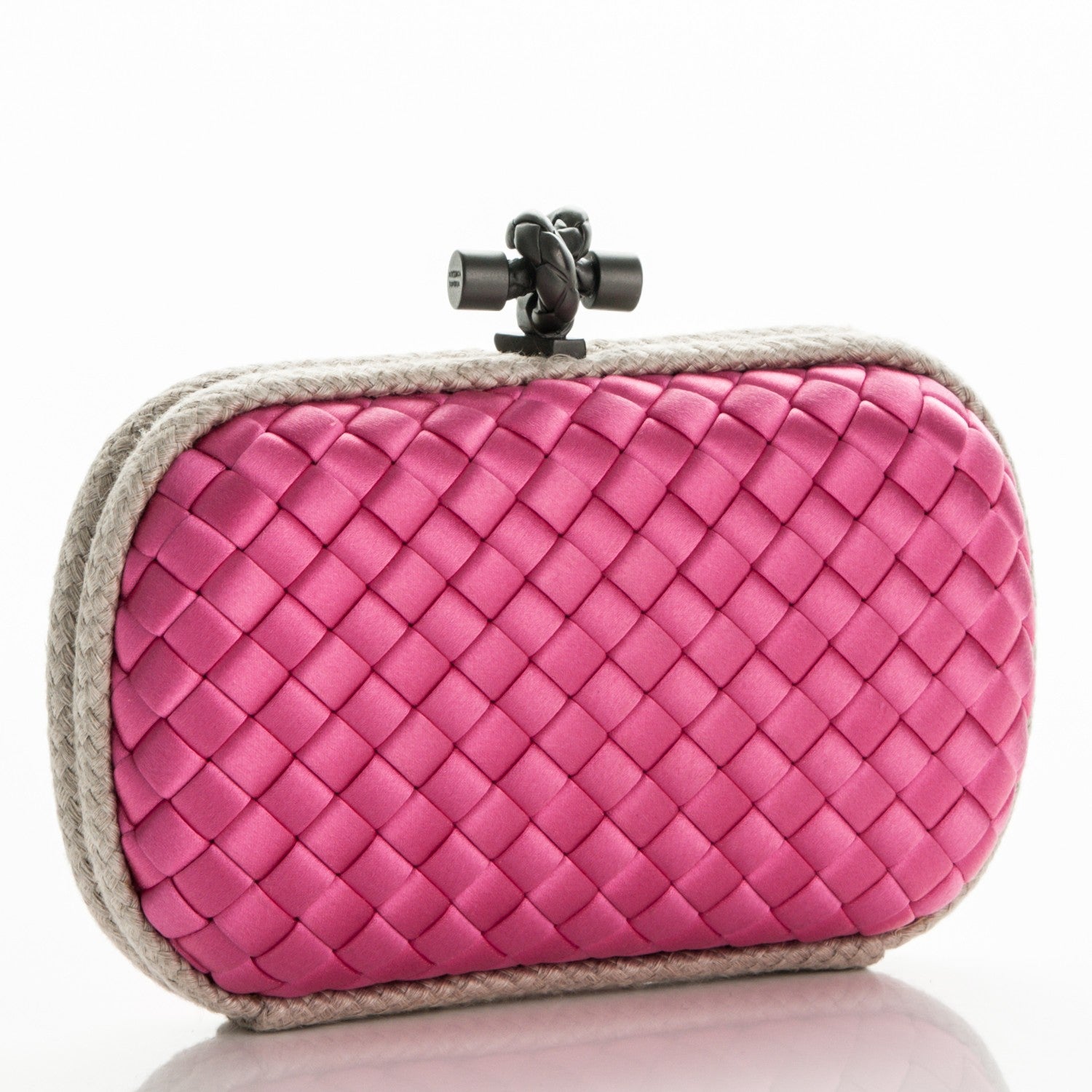 Bottega Veneta Satin Intreccio Impero Knot Clutch Rosa Shock 3 of 6