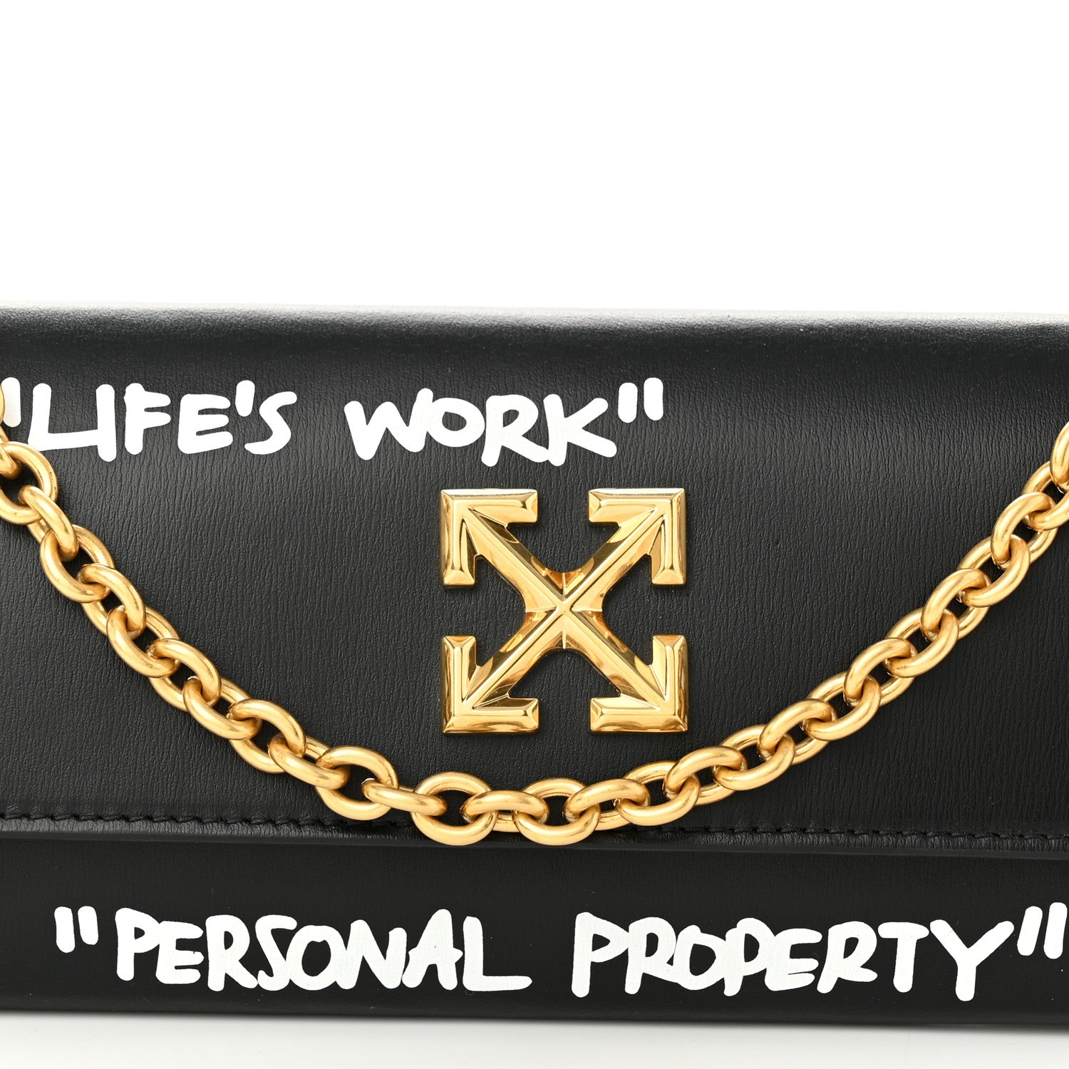 Off-White Calfskin Jitney Quote Flap Wallet On Chain Black 7 of 10
