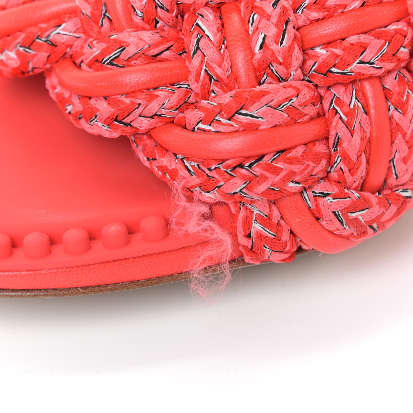 Lambskin Rope Woven Dot Sandals 38.5 Bubble Gum Tomato