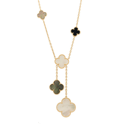 Van Cleef & Arpels 18K Yellow Gold Mother of Pearl Onyx 6 Motifs Magic Alhambra Necklace 1 of 5