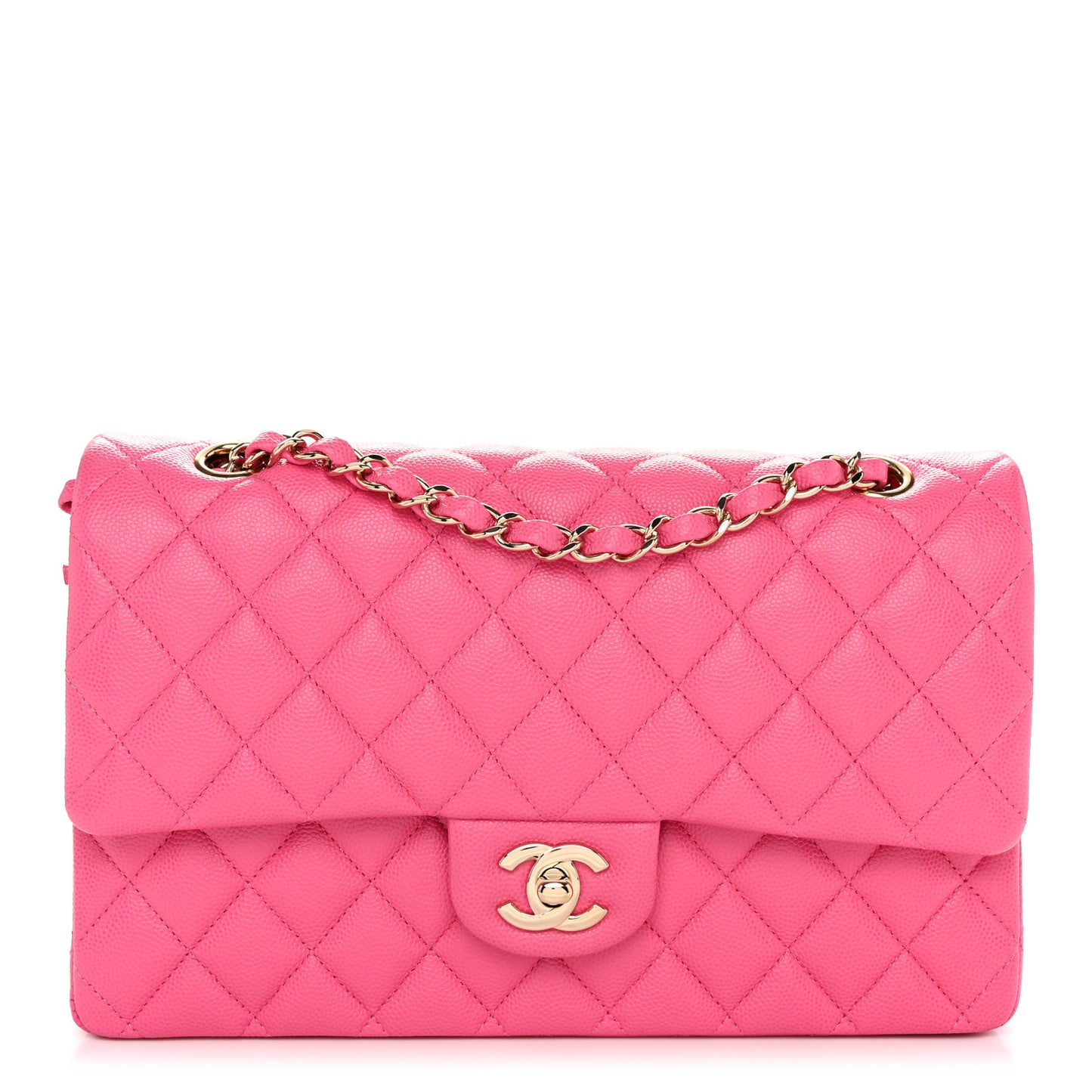 Caviar Quilted Medium Double Flap Pink