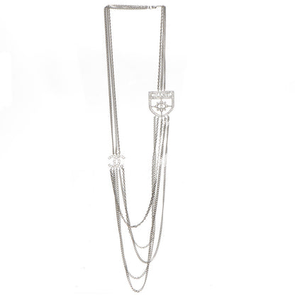 Chanel Baguette Crystal CC Shield Multi Strand Long Chain Necklace Silver 3 of 7