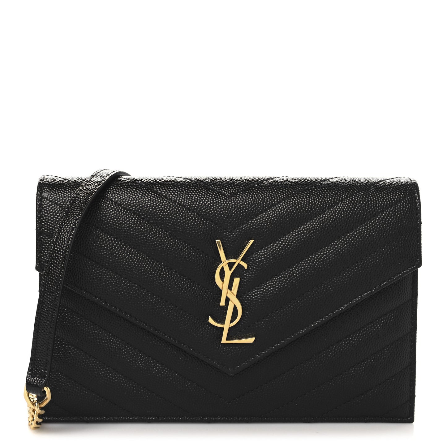Grain De Poudre Matelasse Chevron Monogram Envelope Chain Wallet Black