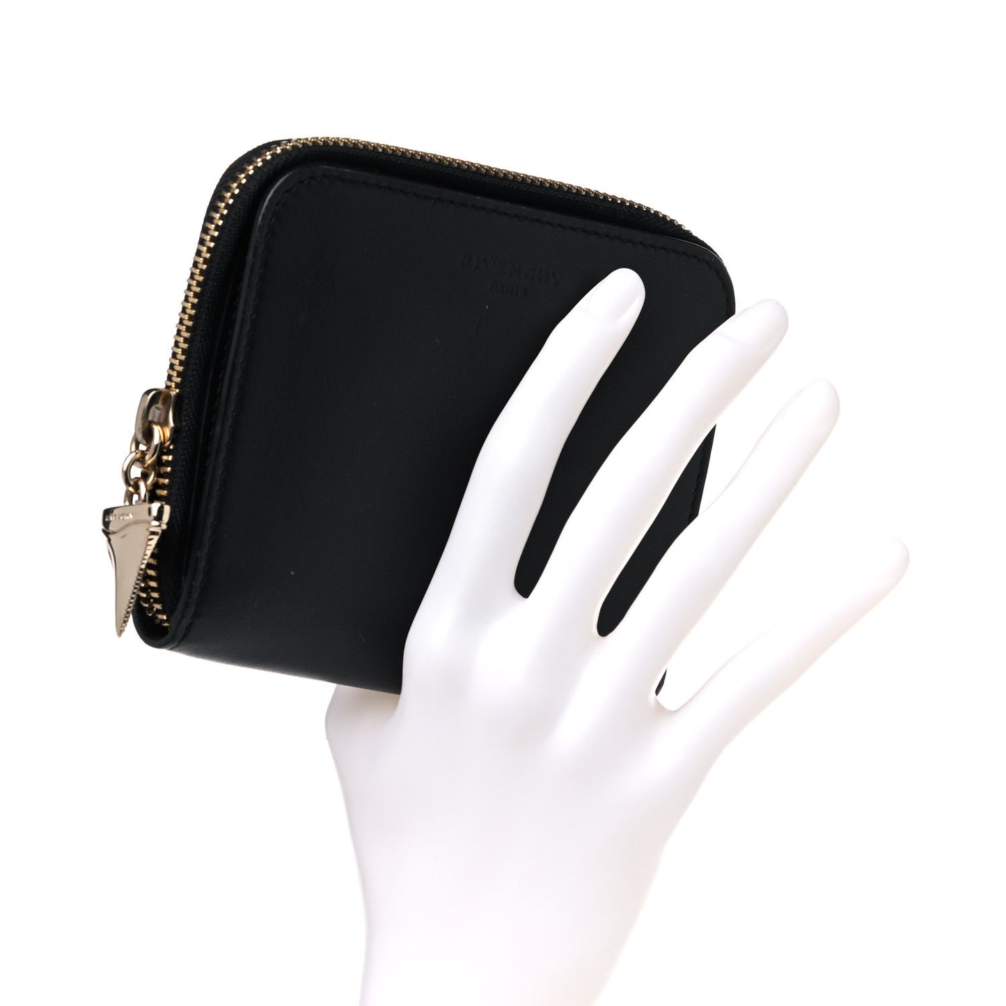 Lambskin Shark Lock Zip Around Compact Wallet Black