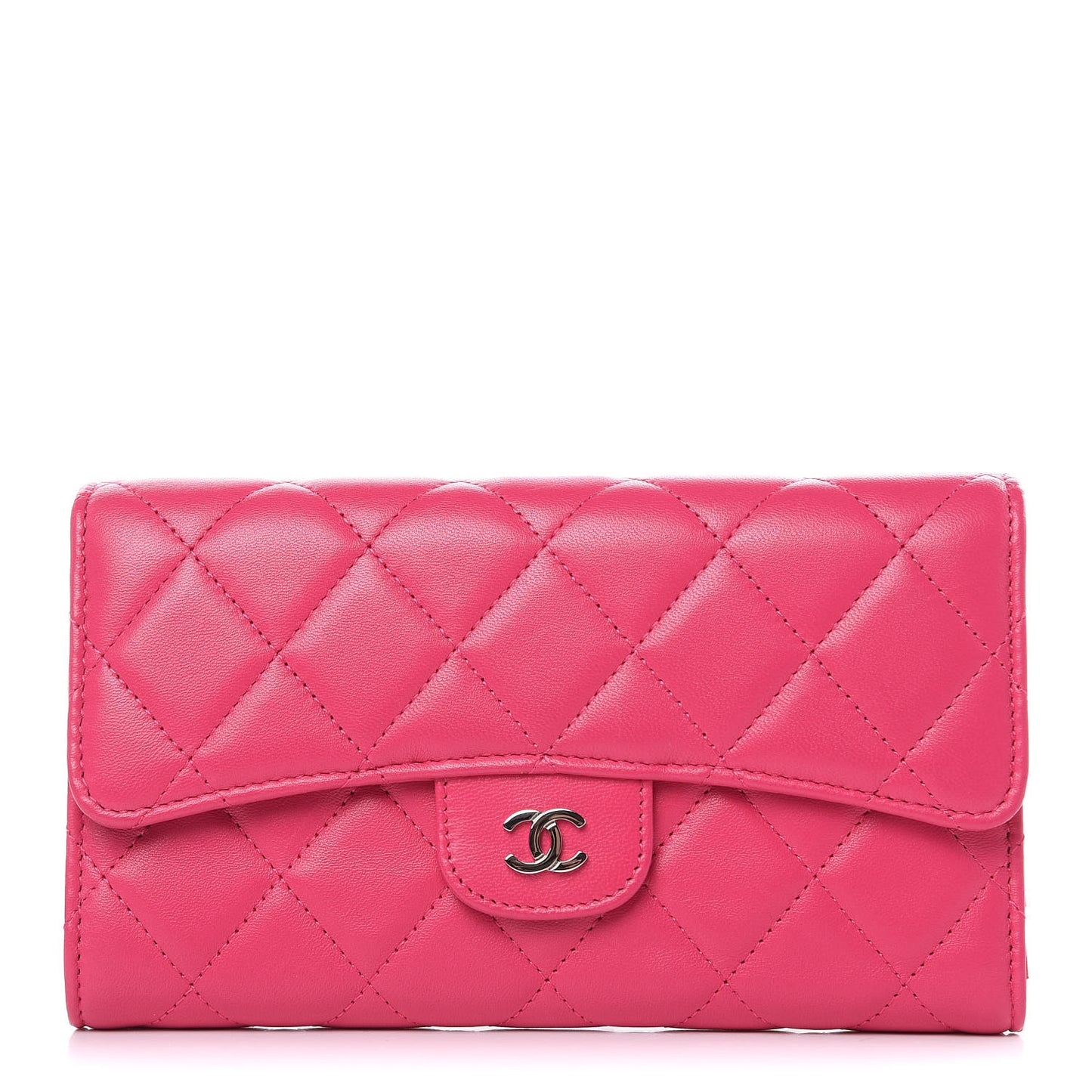 Lambskin Quilted Large Flap Wallet Pink