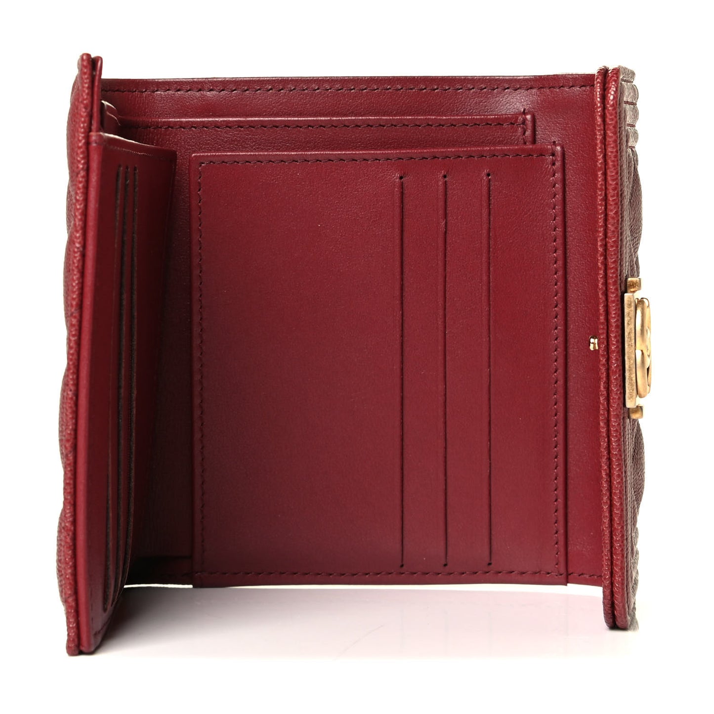 Caviar Quilted Compact Boy Wallet Burgundy