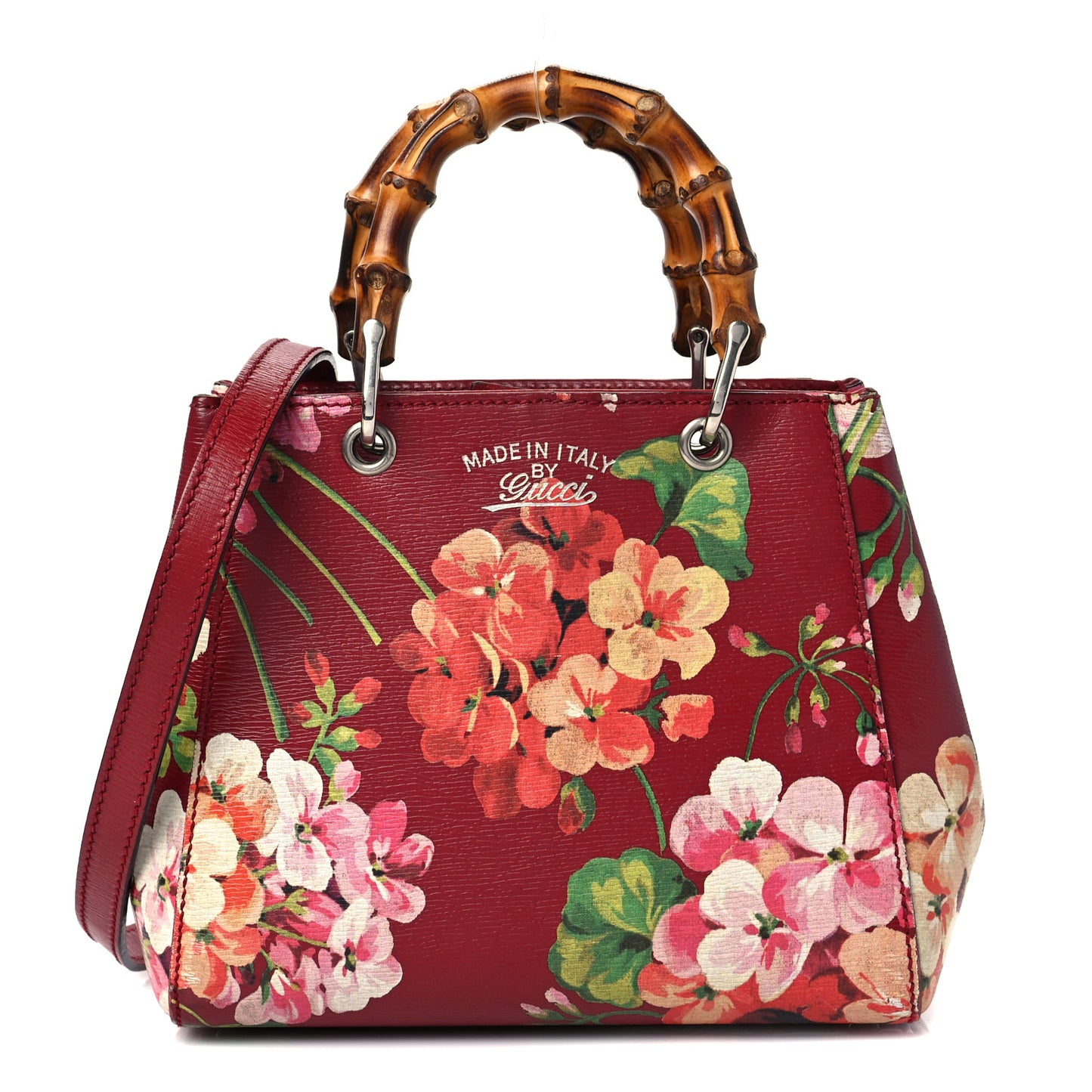 Shangai Calfskin Blooms Print Mini Bamboo Shopper Tote Romantic Cerise Multicolor
