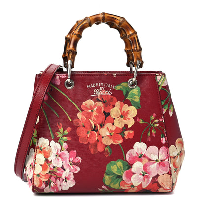 Gucci Shangai Calfskin Blooms Print Mini Bamboo Shopper Tote Romantic Cerise Multicolor 1 of 9