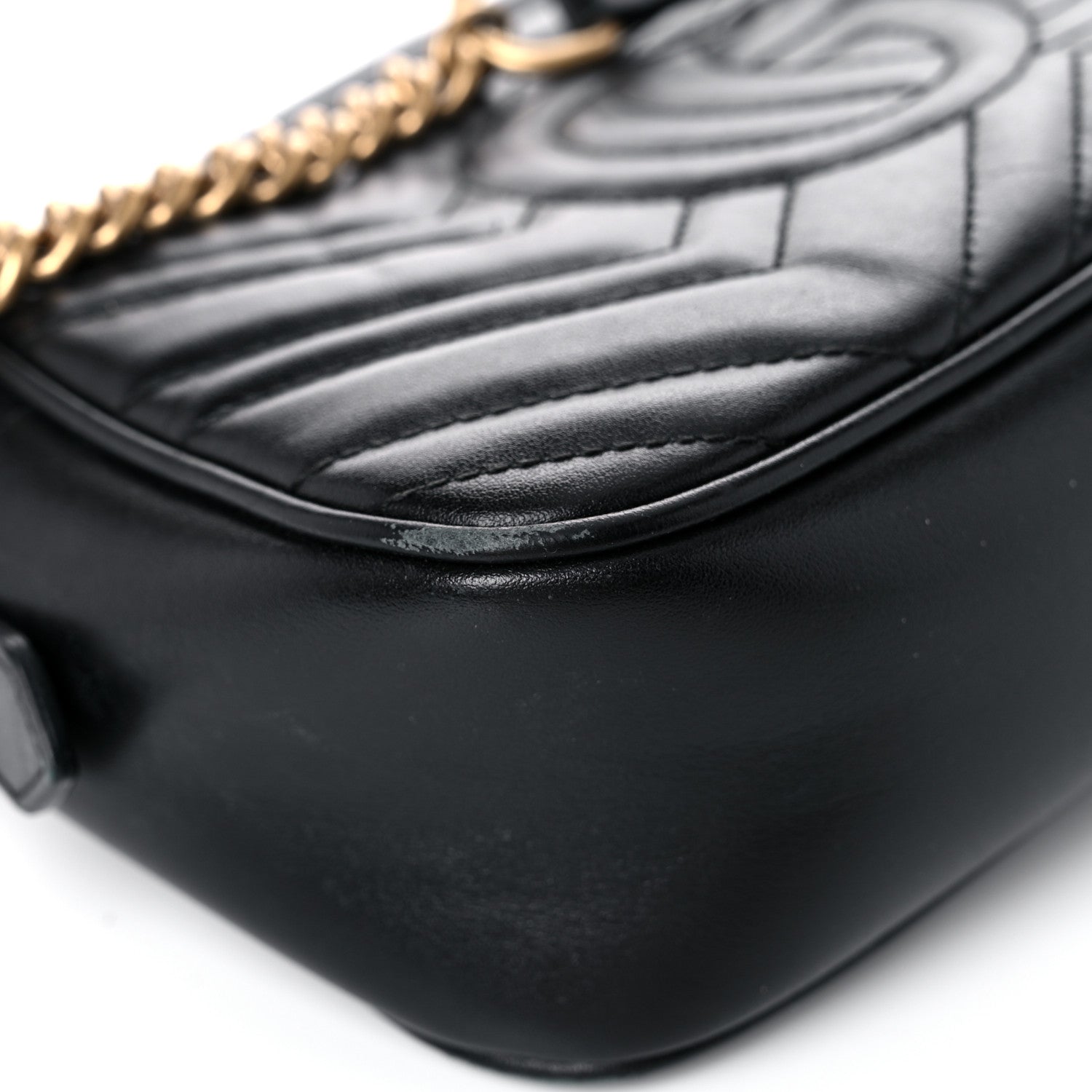 Gucci Calfskin Matelasse Small GG Marmont Chain Shoulder Bag Black 10 of 13