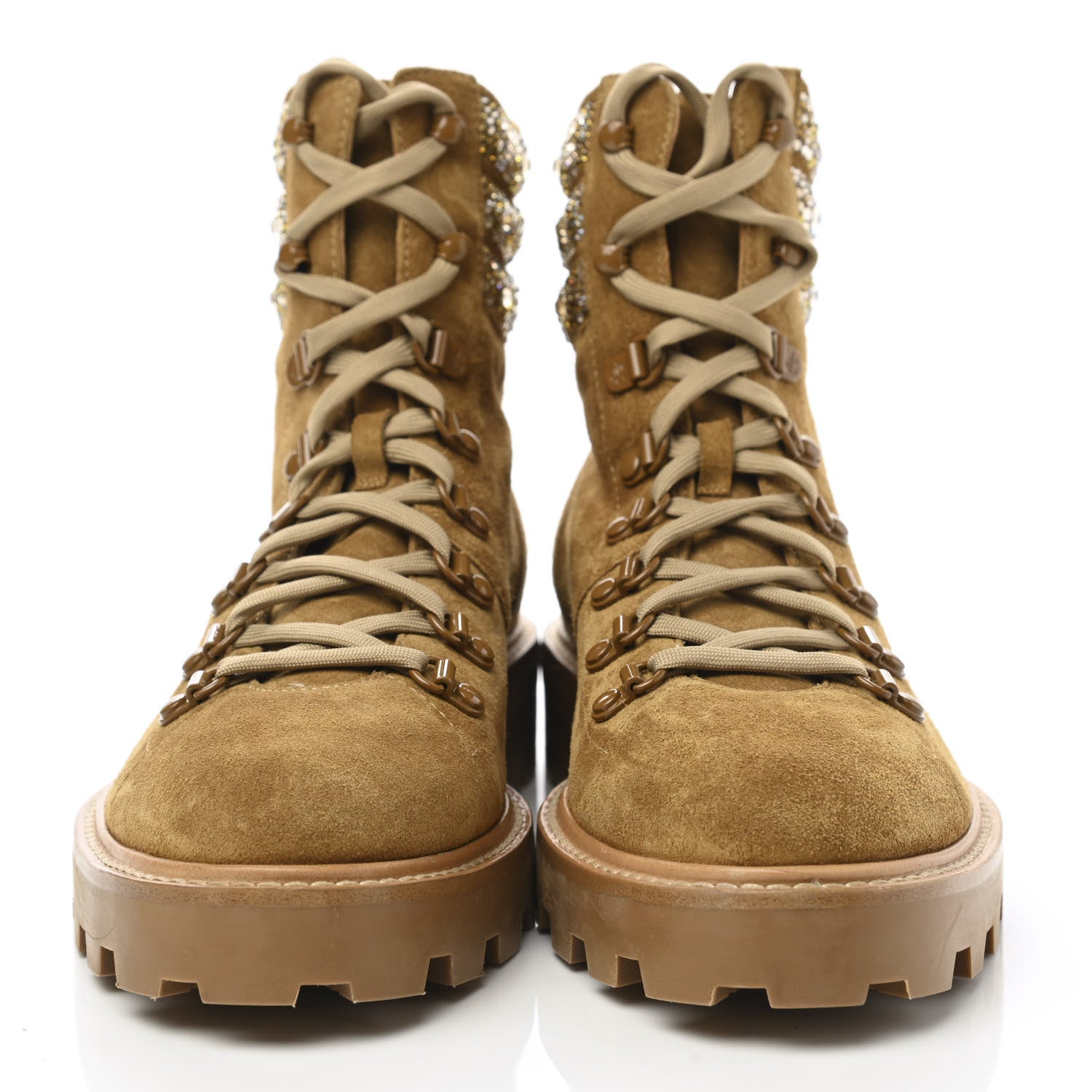 Jimmy Choo Suede Swarovski Crystal Womens Eshe Flat Boots 40 Camel 2 of 7