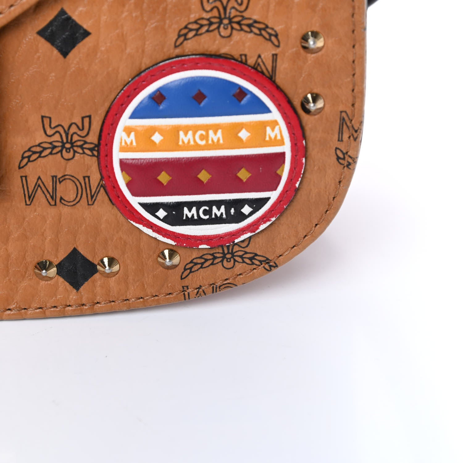 MCM Visetos Studded Victory Patch Patricia Shoulder Bag Cognac 14 of 19