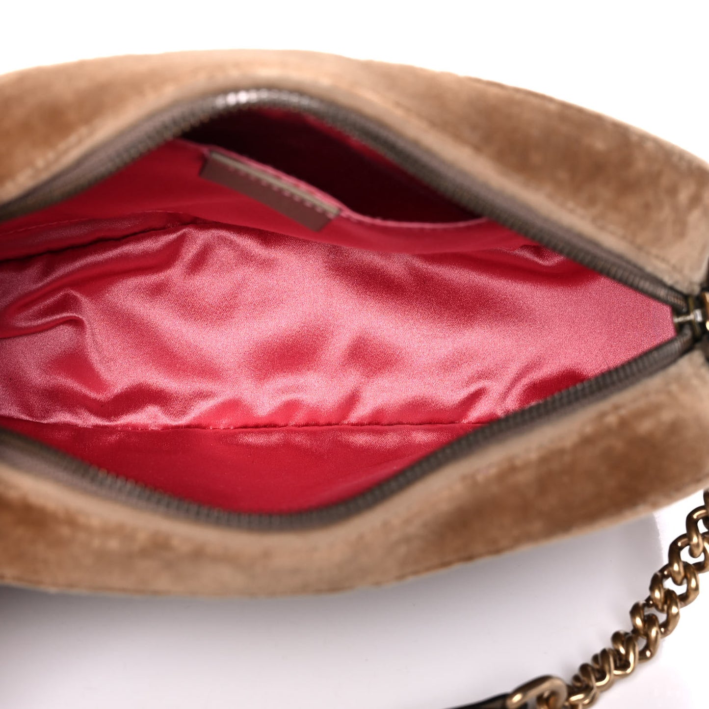 Velvet Matelasse Small GG Marmont Chain Shoulder Bag Taupe