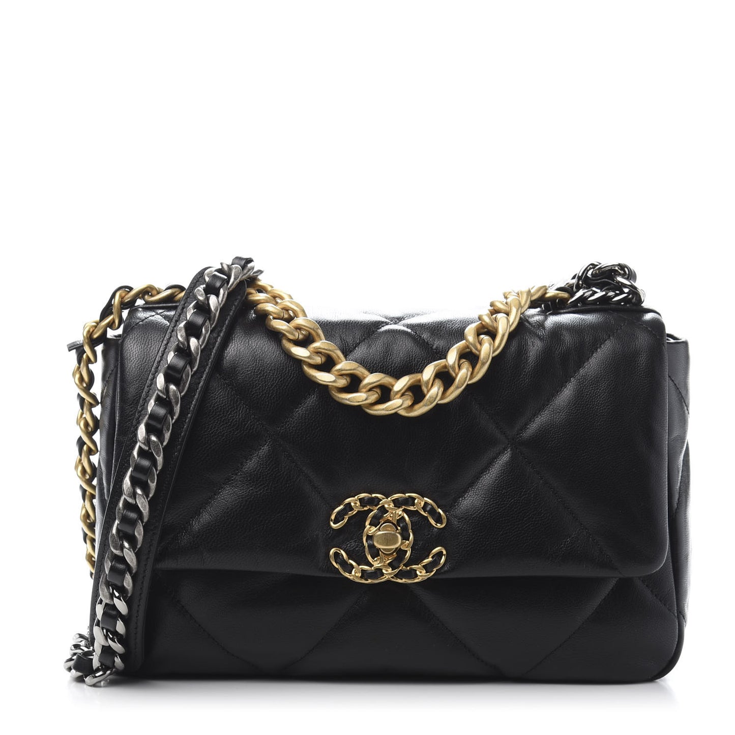 Goatskin Quilted Medium 19 Flap Black