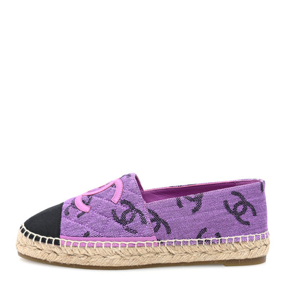 Chanel Cotton Jacquard Grosgrain CC Print Espadrilles 38 Purple Black 1 of 8