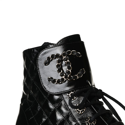 Chanel Shiny Calfskin Quilted Lace Up Combat Boots 35.5 Black 11 of 13