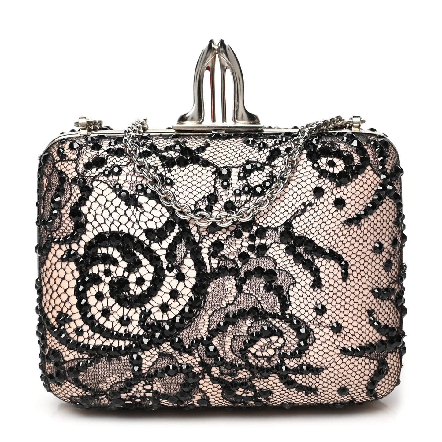 Lace Miss Loubi Chain Clutch Black