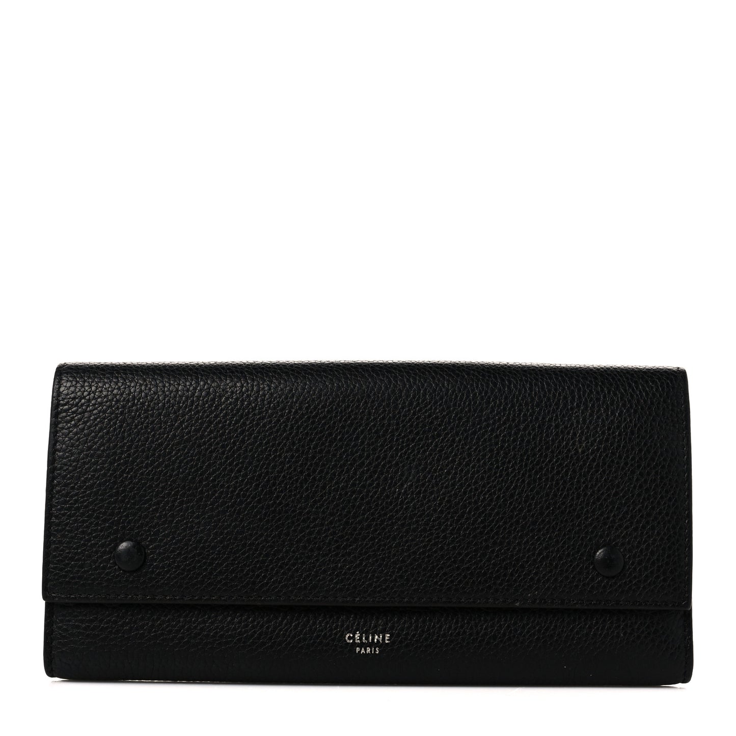 Drummed Calfskin Large Multifunction Flap Wallet Black