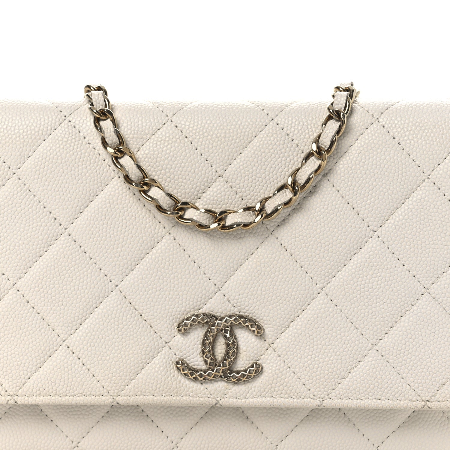Chanel Caviar Quilted Perforated Metal CC Wallet On Chain WOC White 9 of 14