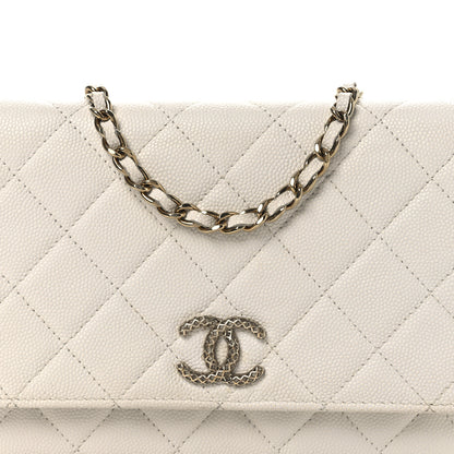 Chanel Caviar Quilted Perforated Metal CC Wallet On Chain WOC White 9 of 14