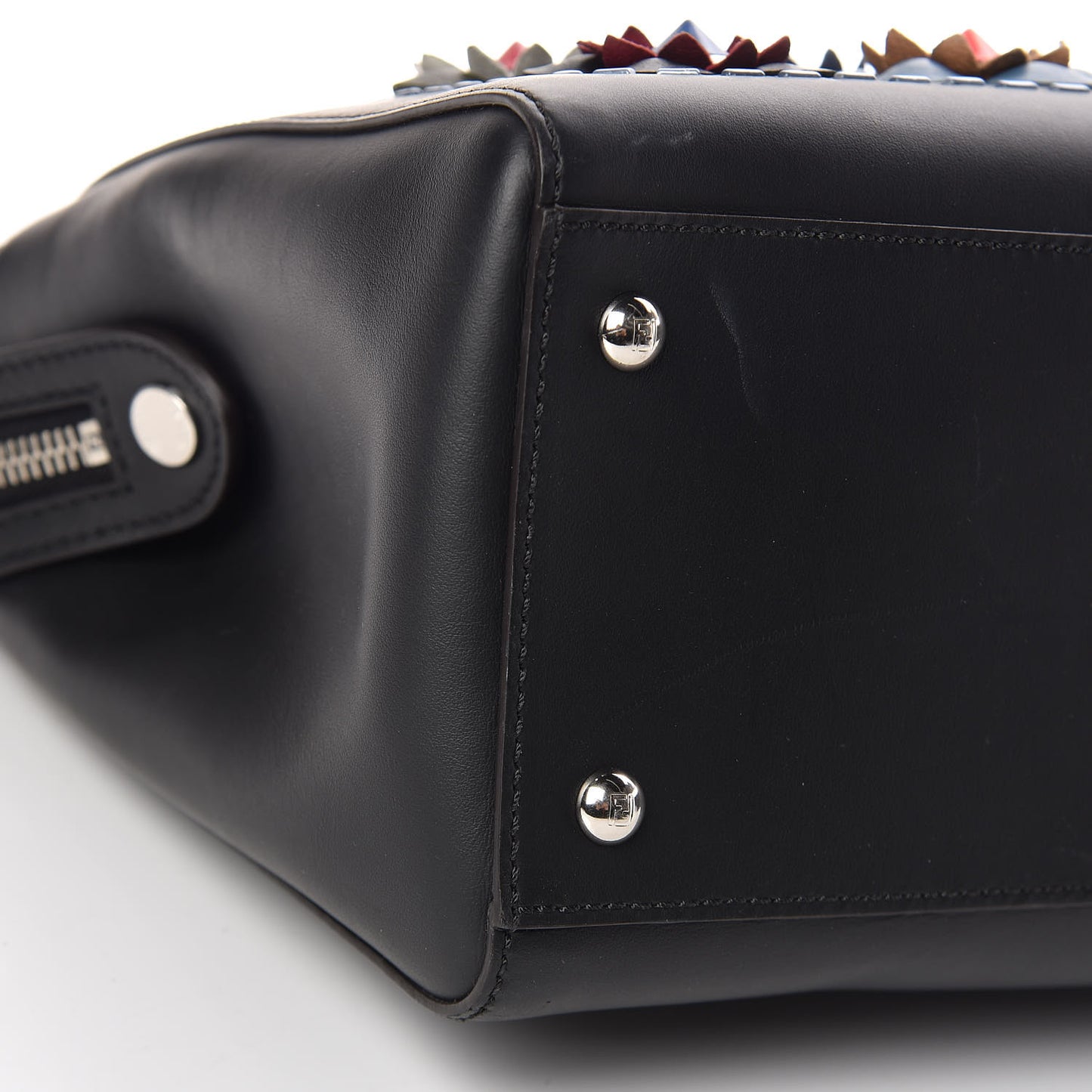 Calfskin Flowerland Medium Dotcom Satchel Black Multicolor