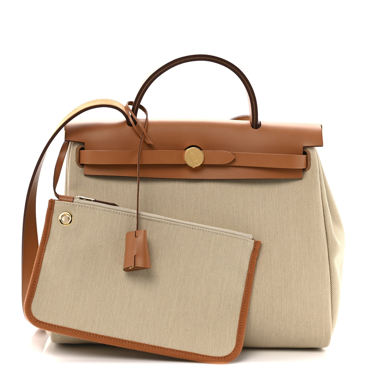 Hermes Military Toile Vache Hunter Herbag Zip Retourne 31 PM Beton Naturel 3 of 11