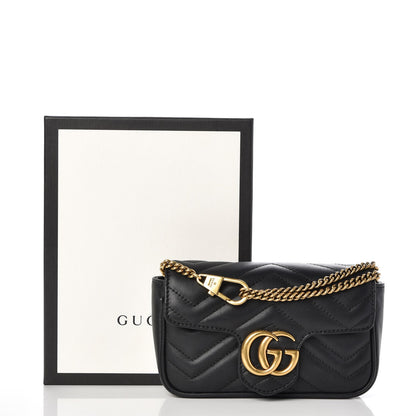 Gucci Calfskin Matelasse Super Mini GG Marmont Shoulder Bag Black 10 of 10