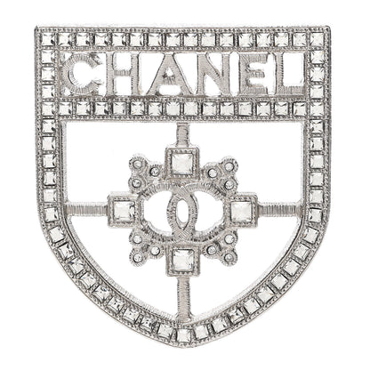 Chanel Swarovski Baguette Crystal CC Shield Brooch Silver 1 of 4