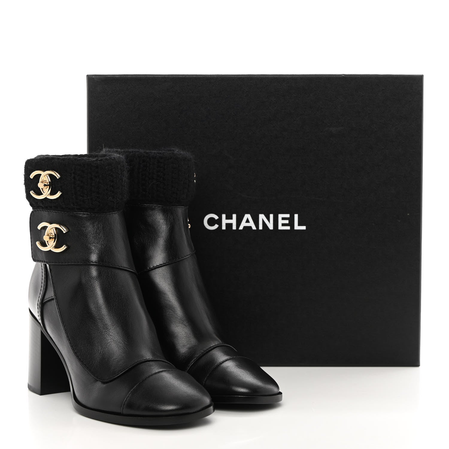 Chanel Calfskin Knit CC Short Boots 36 Black 11 of 11