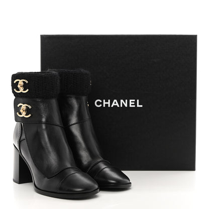 Chanel Calfskin Knit CC Short Boots 36 Black 11 of 11