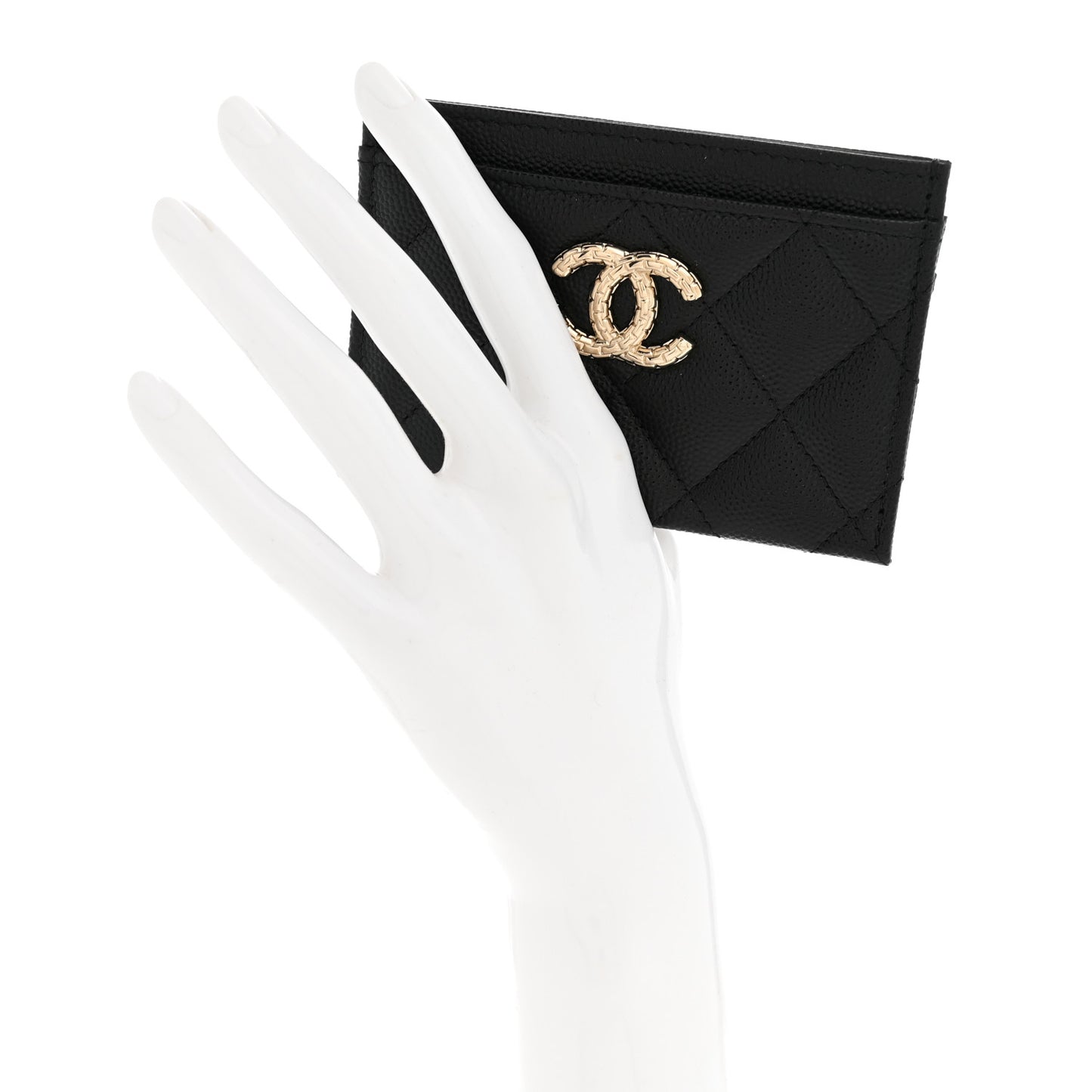 Caviar Quilted Hammered CC Card Holder Black