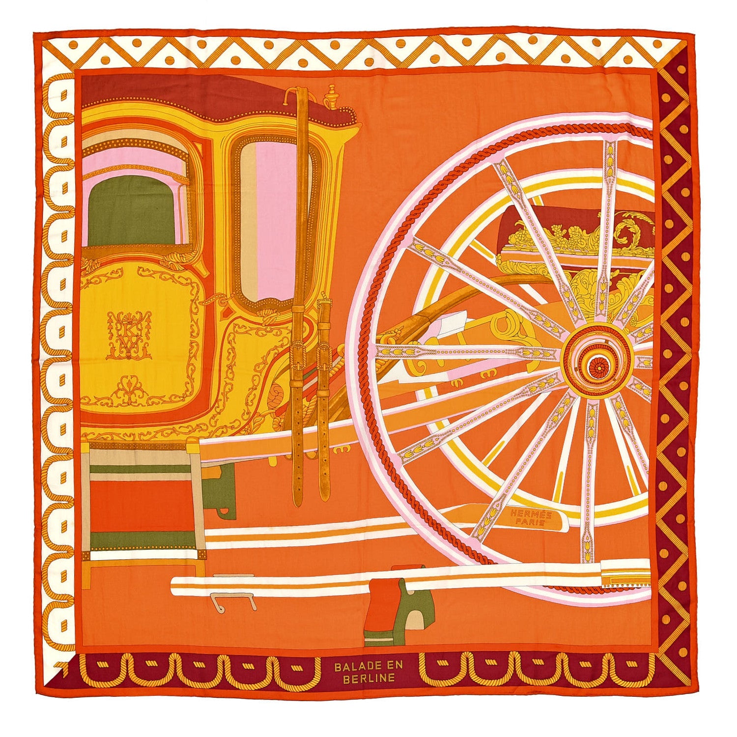 Hermes Cashmere Silk Balade En Berline Shawl 140 Orange Soleil Vert 1 of 4