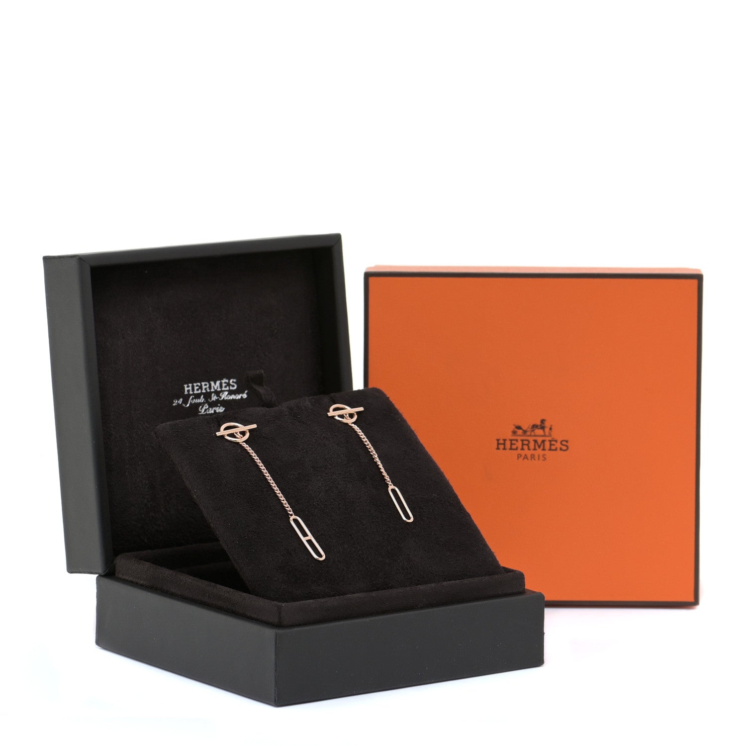 Hermes 18K Rose Gold Echappee Asymmetric Earrings 6 of 6