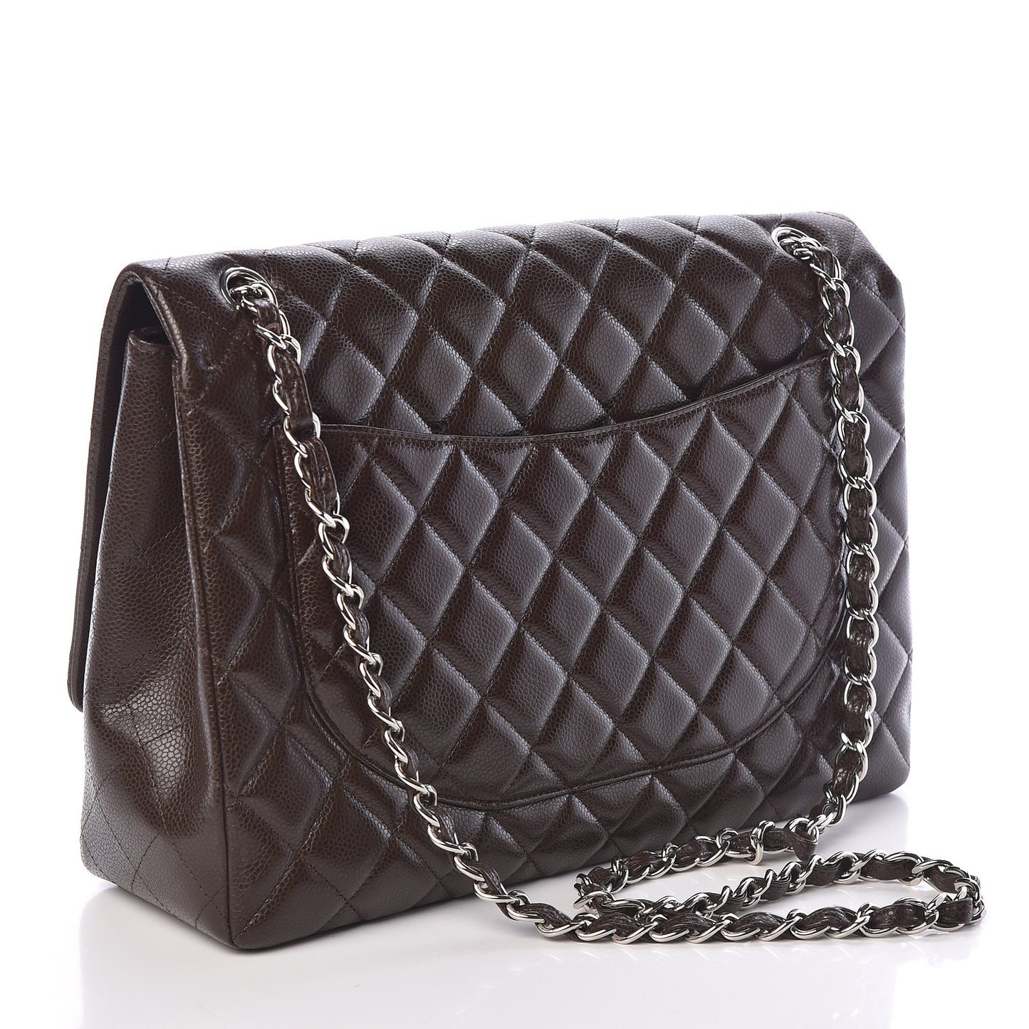 Caviar Quilted Maxi Single Flap Dark Brown